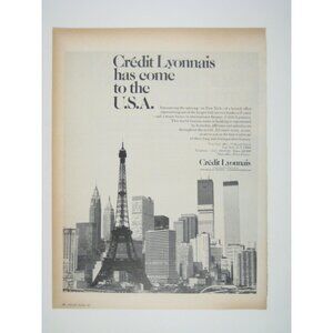 1971 Crédit Lyonnais Advertising Print New York Paris Cityscapes Eiffel Tower